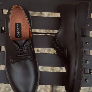 Handcrafted Leather Derby Shoes Men's Black Brown